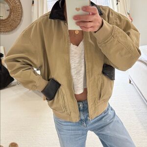 Wild Fable Khaki Work Jacket With Faux Leather Detail